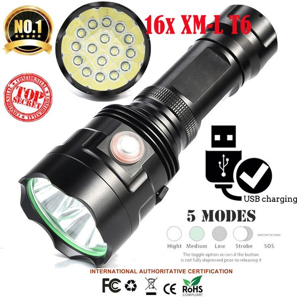 16x xm-l t6 led 5 modes 26650/18650 camping cycling torch lamp light rechargeable waterproof black #5j25
16x xm-l t6 led 5 modes 26650/18650 camping cycling torch lamp light rechargeable waterproof black #5j25