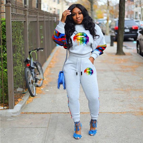 lips printed womens tracksuits long sleeve pullover womens 2pcs set casual womens apparel new arrival, Gray
lips printed womens tracksuits long sleeve pullover womens 2pcs set casual womens apparel new arrival, Gray