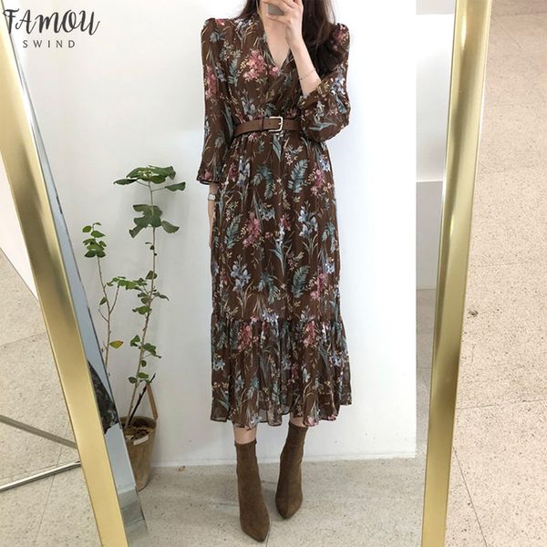 dress 2020 spring summer korean fashion vintage floral print chiffon midi dress ladies elegant dresses with belt clothes, Black;gray
dress 2020 spring summer korean fashion vintage floral print chiffon midi dress ladies elegant dresses with belt clothes, Black;gray