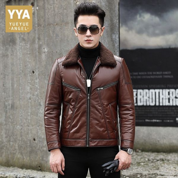 men wool collar cowhide genuine leather jacket winter warm white duck down coat fashion motorcycle cow leather jacket outwear, Black
men wool collar cowhide genuine leather jacket winter warm white duck down coat fashion motorcycle cow leather jacket outwear, Black