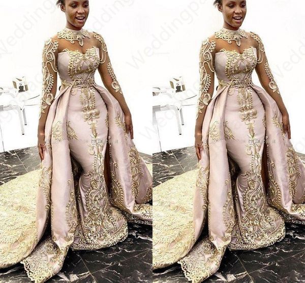 luxury designer mermaid prom dresses with detachable train long sleeves high neck prom gowns satin lace appliqued plus size prom gowns, Black
luxury designer mermaid prom dresses with detachable train long sleeves high neck prom gowns satin lace appliqued plus size prom gowns, Black