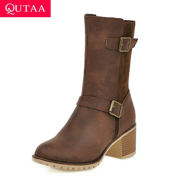 qutaa 2020 buckle zipper square heel all match women shoes autumn winter pu leather round toe fashion mid calf boots size 34-41, Black
qutaa 2020 buckle zipper square heel all match women shoes autumn winter pu leather round toe fashion mid calf boots size 34-41, Black