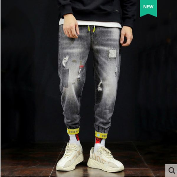 black ash elastic jeans male han edition tide pants male feet beam haroun pants, Blue
black ash elastic jeans male han edition tide pants male feet beam haroun pants, Blue