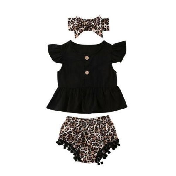 3pcs infant kids baby girls boys clothes sets ruffles sleeve black t shirts leopard floral print tassel shorts headband, White
3pcs infant kids baby girls boys clothes sets ruffles sleeve black t shirts leopard floral print tassel shorts headband, White