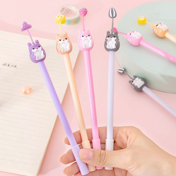 2pcs/lot Cute Kawaii Rubber Hamster Gel Pen Rollerball Pen Writing Tool School Office Supply Student Stationery 0.38mm Black Ink