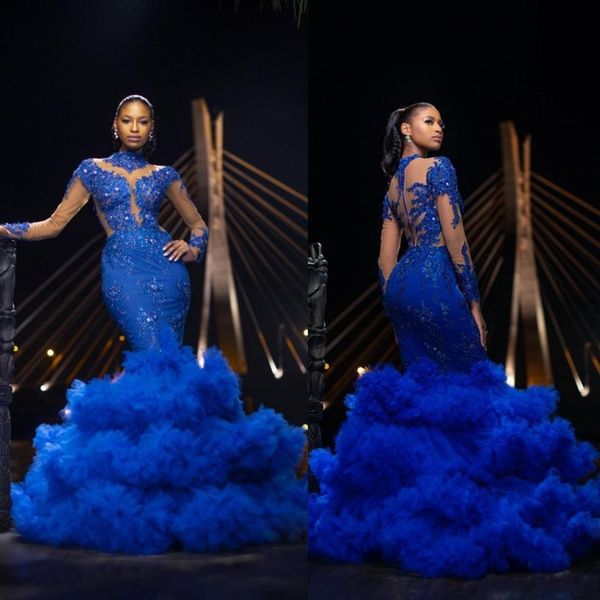 2019 royal blue prom dresses high neck lace appliqued beads long sleeve mermaid evening dress cloud layer gorgeous formal party gowns, Black
2019 royal blue prom dresses high neck lace appliqued beads long sleeve mermaid evening dress cloud layer gorgeous formal party gowns, Black