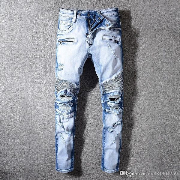 2019 new distressed ripped biker jeans slim fit motorcycle biker denim pants fashion designer jeans hip hop bleached plus size 28-42, Blue
2019 new distressed ripped biker jeans slim fit motorcycle biker denim pants fashion designer jeans hip hop bleached plus size 28-42, Blue