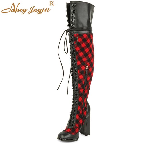 red plaid gingham fetish block high heel long booties lace-up thigh high boots for womens luxury big size 12 15 16 winter dress, Black
red plaid gingham fetish block high heel long booties lace-up thigh high boots for womens luxury big size 12 15 16 winter dress, Black