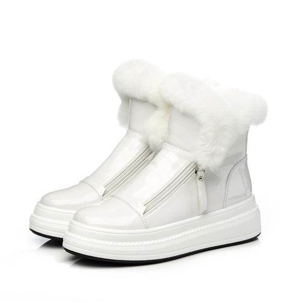 new college style patent leather rabbit fur material short boots round head muffin soles warm retro snow women boots, Black
new college style patent leather rabbit fur material short boots round head muffin soles warm retro snow women boots, Black