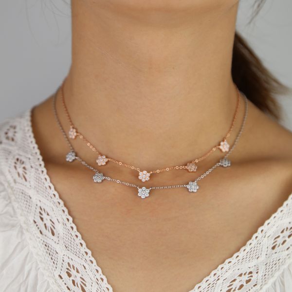 925 sterling silver fashion trendy women lady jewelry rose gold silver dainty cz flower charm short choker multi layer necklace
925 sterling silver fashion trendy women lady jewelry rose gold silver dainty cz flower charm short choker multi layer necklace
