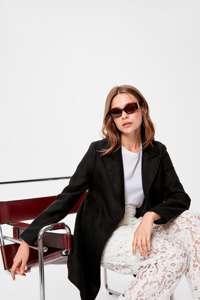 trendyol black woolen stamp coat twoaw20kb0035, Black;brown