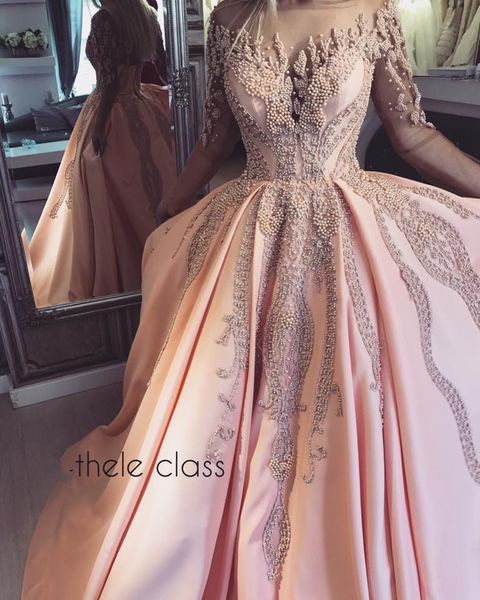 new pink satin ball gown sheer long sleeve dubai quinceanera dresses 2018 with beads special occasion sweet 16 dress long prom dresses, Blue;red
new pink satin ball gown sheer long sleeve dubai quinceanera dresses 2018 with beads special occasion sweet 16 dress long prom dresses, Blue;red