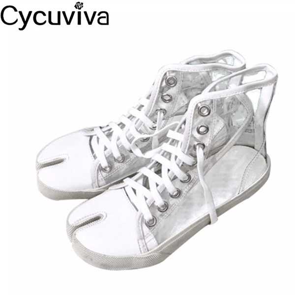 novelty split toe ankle boots runway transparent flat shoes woman lace up pvc short boots women leisure white femme, Black
novelty split toe ankle boots runway transparent flat shoes woman lace up pvc short boots women leisure white femme, Black