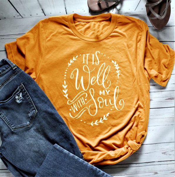 women's it is well with my soul short sleeve t-shirt women fashion christian slogan yellow shirt camiseta rosa feminina art, White
women's it is well with my soul short sleeve t-shirt women fashion christian slogan yellow shirt camiseta rosa feminina art, White