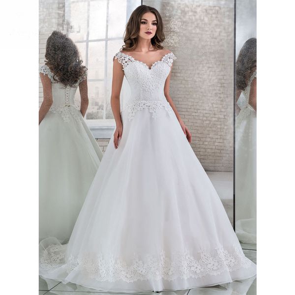vestido de noiva a line tulle wedding dress v neck lace appliques bridal bride gowns corset back 2020 robe de mariage, White
vestido de noiva a line tulle wedding dress v neck lace appliques bridal bride gowns corset back 2020 robe de mariage, White