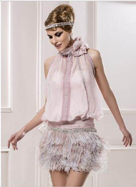pink chiffon cocktail dresses evening wear mini beading feather appliques high neck sleeveless open back short party dresses, Black
pink chiffon cocktail dresses evening wear mini beading feather appliques high neck sleeveless open back short party dresses, Black