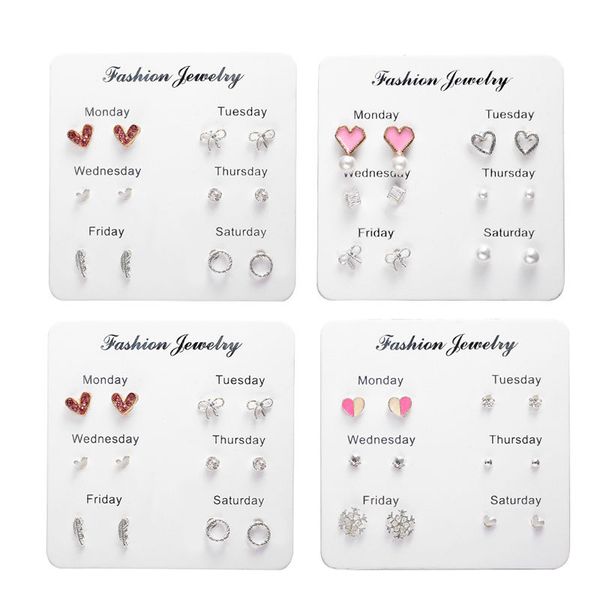 one week earring set fashion simple crystal heart stud earrings for women 6 pairs/set mini brincos valentine's day gift, Golden;silver
one week earring set fashion simple crystal heart stud earrings for women 6 pairs/set mini brincos valentine's day gift, Golden;silver