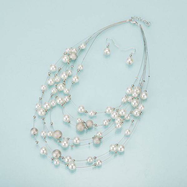 kmvexo 2019 new fashion gold multi layer chains imitation pearl jewelry sets for women party wedding bride necklace earrings set, Silver
kmvexo 2019 new fashion gold multi layer chains imitation pearl jewelry sets for women party wedding bride necklace earrings set, Silver