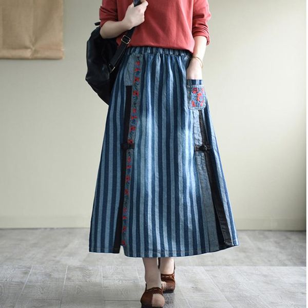 skirts plus size a-line long denim women oversized ethnic embroidery vintage art strip loose elastic high waist midi, Black
skirts plus size a-line long denim women oversized ethnic embroidery vintage art strip loose elastic high waist midi, Black