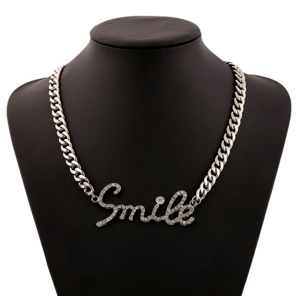 fashion luxury designer exaggerated metal chain diamond letter smile pendant short choker statement necklace for woman silver color
fashion luxury designer exaggerated metal chain diamond letter smile pendant short choker statement necklace for woman silver color
