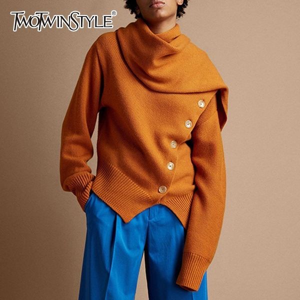 twotwinstyle irregular pullover knitwear for women scarf collar long sleeve sweater female casual fashion jumper 2019 spring, White;black
twotwinstyle irregular pullover knitwear for women scarf collar long sleeve sweater female casual fashion jumper 2019 spring, White;black