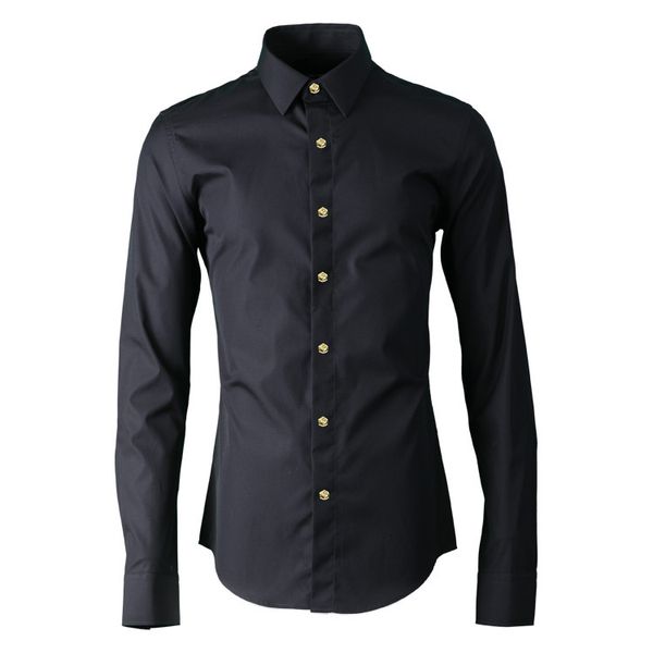 luxury alloy rose rivets men shirt white black solid color long sleeve men dress shirt 100% cotton casual man
luxury alloy rose rivets men shirt white black solid color long sleeve men dress shirt 100% cotton casual man