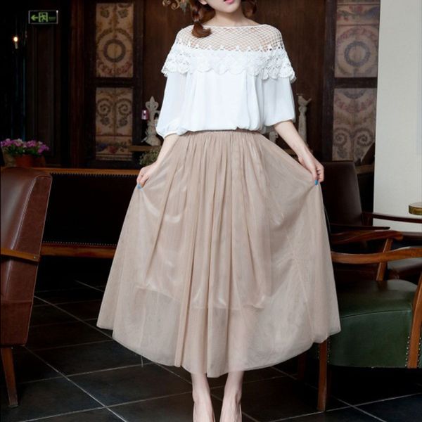 women pleated mesh high waist sweet mid-calf skirts female voile loose fashion clothes ladies elastic summer solid skirts, Black
women pleated mesh high waist sweet mid-calf skirts female voile loose fashion clothes ladies elastic summer solid skirts, Black