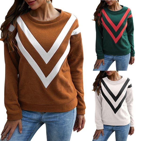 stripe pullover sweatshirt long-sleeved 2019 women's casual winter warm long sleeve stitching v plush blouse coat top, Black
stripe pullover sweatshirt long-sleeved 2019 women's casual winter warm long sleeve stitching v plush blouse coat top, Black