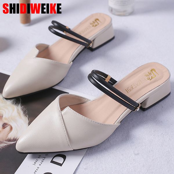 party chic women mules slipper pointed toe block strap closed shallow high heels shoes sandals black beige square heel pumps y200702
party chic women mules slipper pointed toe block strap closed shallow high heels shoes sandals black beige square heel pumps y200702