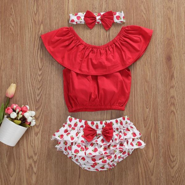 cute baby girls 3pcs suits solid color off-the-shoulder +strawberry print bow shorts +headband set summer csual clothes, White
cute baby girls 3pcs suits solid color off-the-shoulder +strawberry print bow shorts +headband set summer csual clothes, White