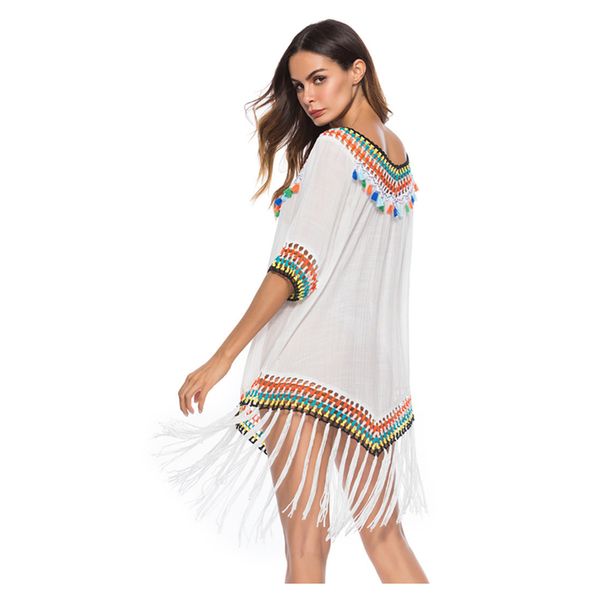 women rainbow lace casual long smock tassel v-neck beachwear cover-up, Blue;gray
women rainbow lace casual long smock tassel v-neck beachwear cover-up, Blue;gray