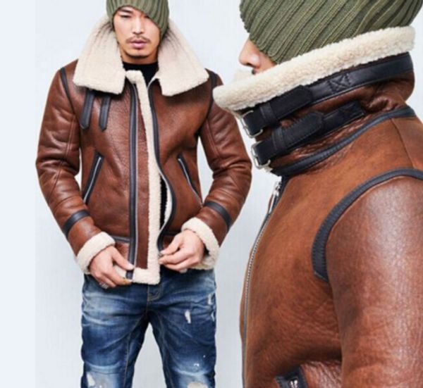 thicken zipper cotton fur faux leather men's fashion outwear slim fit 3xl jacket, Black