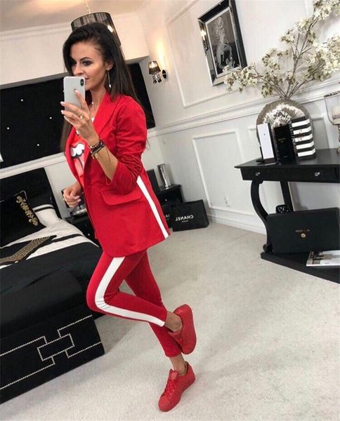 2018 autumn women fashion suits set formal suit jacket and full pants two piece women suits side striped slim trench, Gray
2018 autumn women fashion suits set formal suit jacket and full pants two piece women suits side striped slim trench, Gray