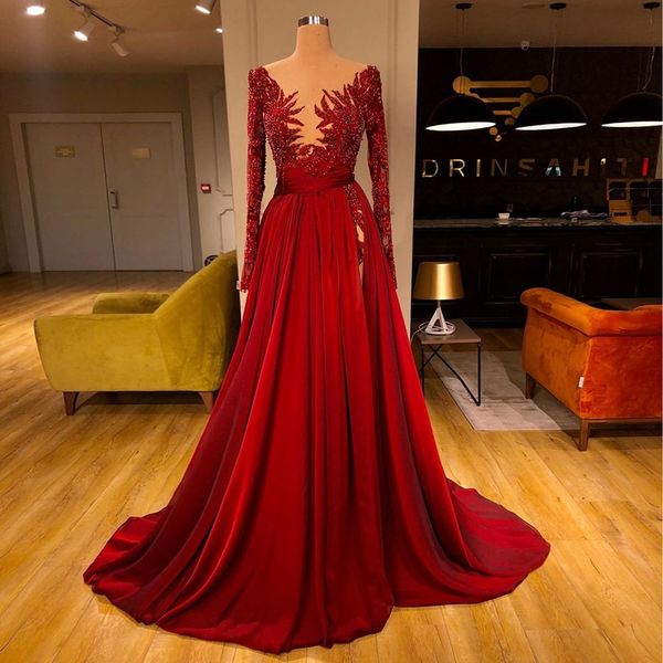 stylish beaded long sleeves evening dresses sheer deep v neck sequined prom gowns appliqued plus size chiffon side split formal dress, Black;red
stylish beaded long sleeves evening dresses sheer deep v neck sequined prom gowns appliqued plus size chiffon side split formal dress, Black;red