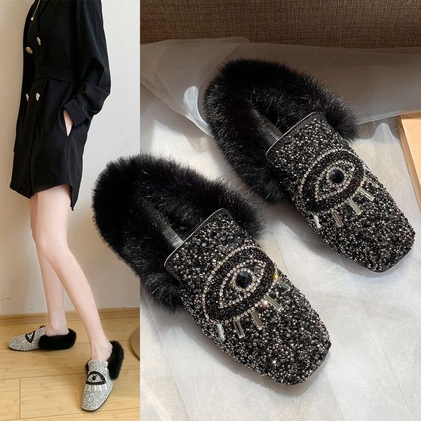 winter fur flats bling shoes woman suede fur mules plush furry moccasins ladies rubber oxford creepers, Black
winter fur flats bling shoes woman suede fur mules plush furry moccasins ladies rubber oxford creepers, Black