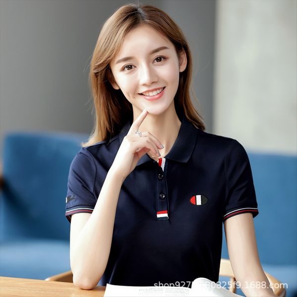 2019 summer lapel t-shirt women's short sleeve collar sweat-absorbing breathable t-shirt slim sports polo collar, White
2019 summer lapel t-shirt women's short sleeve collar sweat-absorbing breathable t-shirt slim sports polo collar, White