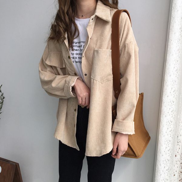 women spring autumn fashion vintage corduroy long sleeve solid color blouses office lady casual chic shirts female outwear coats, White
women spring autumn fashion vintage corduroy long sleeve solid color blouses office lady casual chic shirts female outwear coats, White