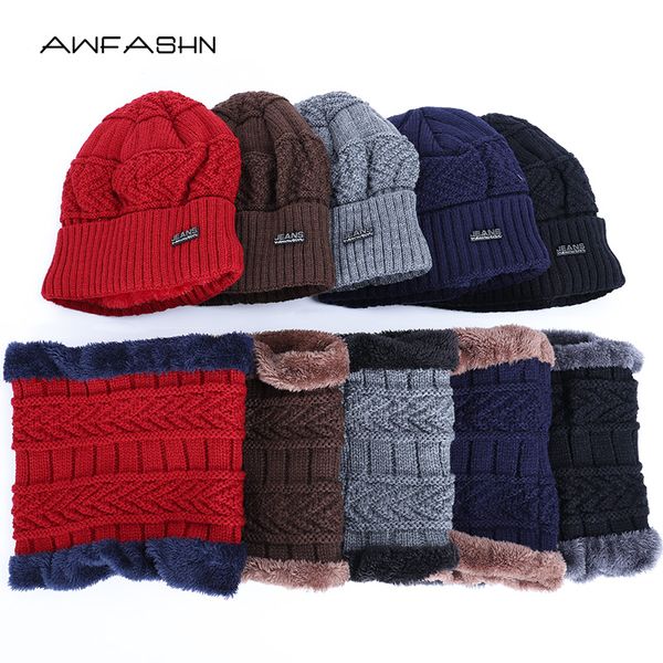 

2019 new winter men's knit hat scarf 2 pieces set women male plus velvet thick skullies beanies warm soft neck balaclava cap ski, Blue;gray