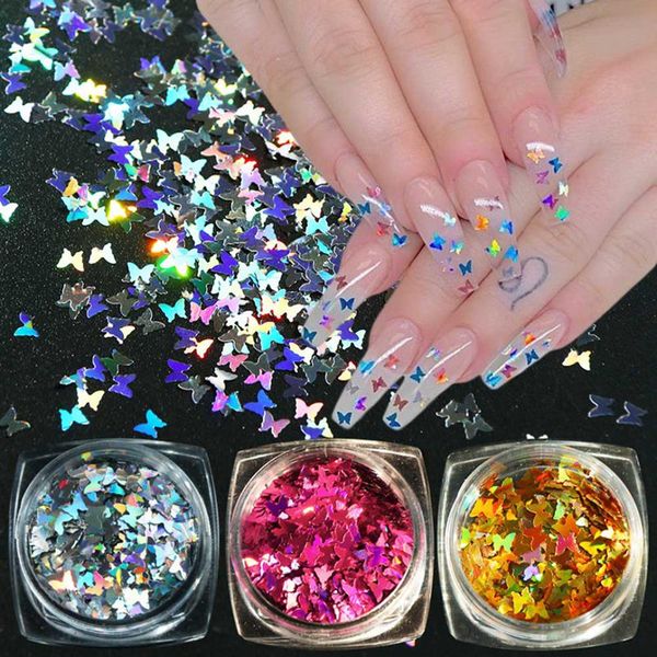 

2019 new 1 box nail art sparkly glitter silver laser butterfly sequins slice nail thin paillette decoration 3d tips, Silver;gold