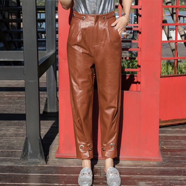 2018 new fashion real sheep leather pants bp20, Black;white