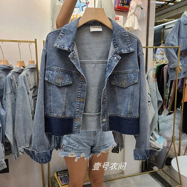 2020 autumn new stitching contrasting color jeans coat women's korean-style loose short denim jacket female street cowboy, Black;brown
2020 autumn new stitching contrasting color jeans coat women's korean-style loose short denim jacket female street cowboy, Black;brown