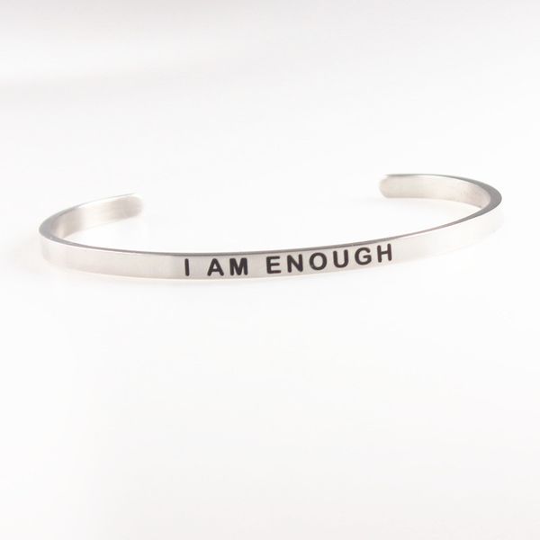 i am enough engraved stainless steel bangle positive inspirational quote women cuff mantra wristband 4mm female, Black
i am enough engraved stainless steel bangle positive inspirational quote women cuff mantra wristband 4mm female, Black