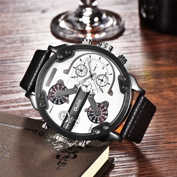 oulm brand super big dial men's watches dual time zone watch casual pu leather men quartz wristwatch, Slivery;brown
oulm brand super big dial men's watches dual time zone watch casual pu leather men quartz wristwatch, Slivery;brown