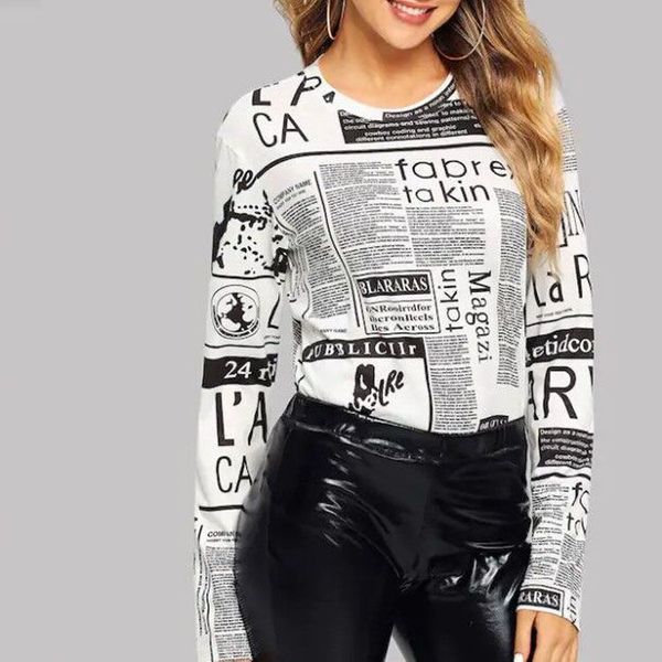 2019 fashion vintage newspaper print funny summer t shirt women vogue princess long sleeve t-shirt frail female, White
2019 fashion vintage newspaper print funny summer t shirt women vogue princess long sleeve t-shirt frail female, White