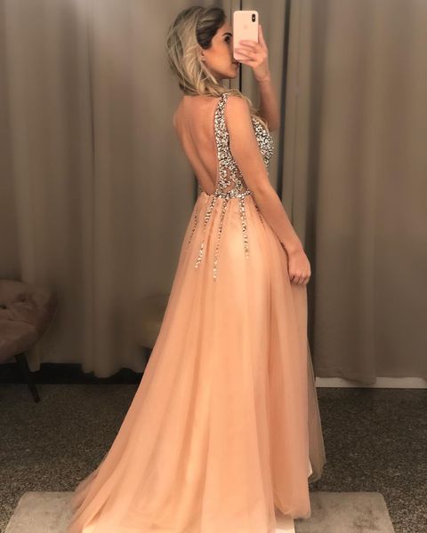 bling bling beads party dresses sparkle crystal beads high split backless sleevless prom dresses v neck tulle long evening formal gowns, Black
bling bling beads party dresses sparkle crystal beads high split backless sleevless prom dresses v neck tulle long evening formal gowns, Black