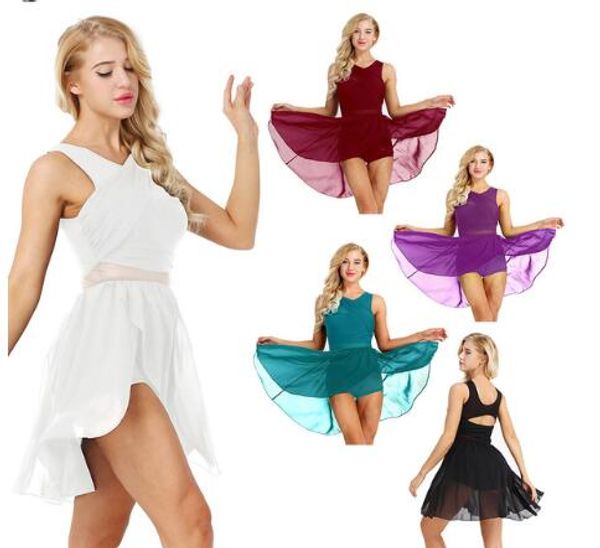 women sleeveless cut out asymmetric chiffon ballet dance leotard dress lyrical modern dance practice costumes, Black;red
women sleeveless cut out asymmetric chiffon ballet dance leotard dress lyrical modern dance practice costumes, Black;red