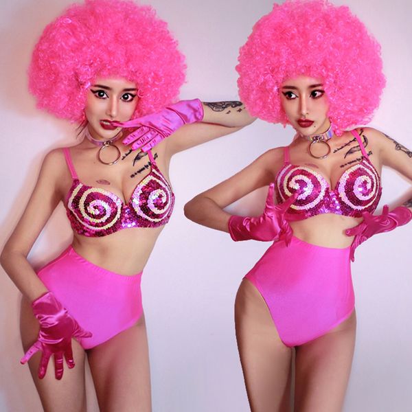 

pink bikini set nightclub bar dj female singer ds pole dancing costume ladies party celebrate stage wear cosplay outfits dwy2264, Black;red