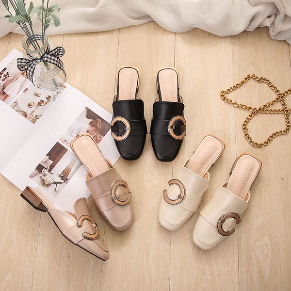 2019 new european and american single shoes womens crossborder popular 35cm thick heel slippers cbuckle square head frosted pu half slippers, Black
2019 new european and american single shoes womens crossborder popular 35cm thick heel slippers cbuckle square head frosted pu half slippers, Black
