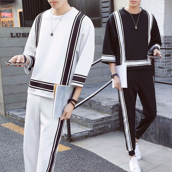 2018 autumn winter casual black white men clothing set o neck three quarter sleeve fashion suits loose male pants plus size, Gray
2018 autumn winter casual black white men clothing set o neck three quarter sleeve fashion suits loose male pants plus size, Gray
