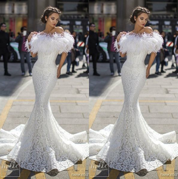 off shoulder mermaid wedding dresses with feathers backless lace bridal gowns sweep train beach wedding dress plus size custom, White
off shoulder mermaid wedding dresses with feathers backless lace bridal gowns sweep train beach wedding dress plus size custom, White